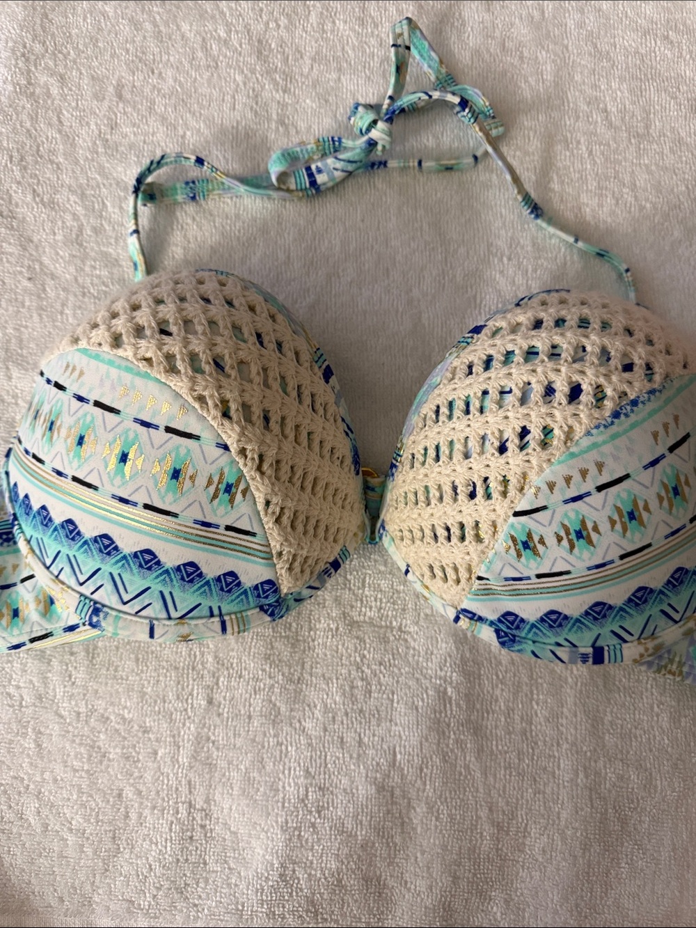 Bikini top Arizona Jeans Blue & Cream Crochet Push-Up Bandeau